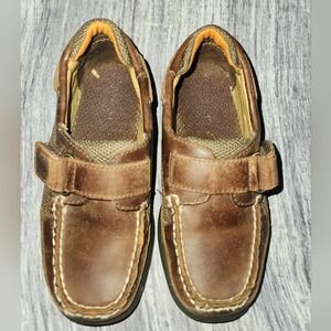 Sperry Boys Brown Leather Boat Shoes Moccasins Casual Hook Loop‎ Closure